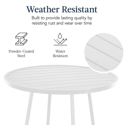 3-Piece Patio Bar Height Bistro Set w/ Backless Stools, Slatted Design
