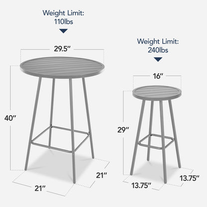 3-Piece Patio Bar Height Bistro Set w/ Backless Stools, Slatted Design