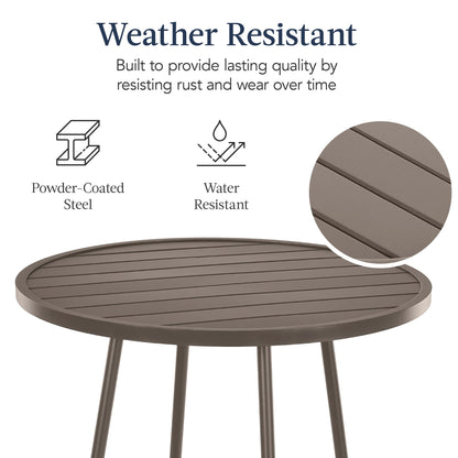 3-Piece Patio Bar Height Bistro Set w/ Backless Stools, Slatted Design