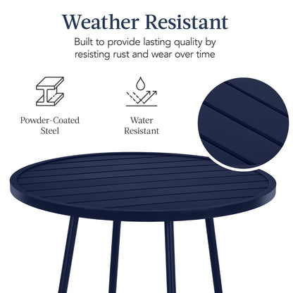 3-Piece Patio Bar Height Bistro Set w/ Backless Stools, Slatted Design