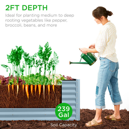 Outdoor Metal Raised Garden Bed for Vegetables, Flowers, Herbs - 8x2x2ft