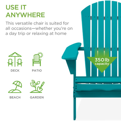 Folding Wooden Adirondack Chair, Accent Furniture w/ Natural Woodgrain