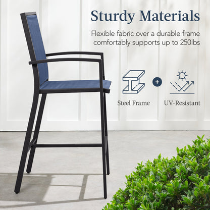 Set of 2 Outdoor Barstools, Patio Chairs w/ Footrests, All-Weather Mesh