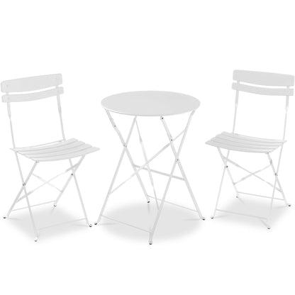 3-Piece Small Folding Patio Bistro Set w/ 2 Chairs