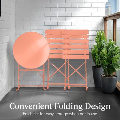 3-Piece Small Folding Patio Bistro Set w/ 2 Chairs