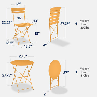 3-Piece Small Folding Patio Bistro Set w/ 2 Chairs