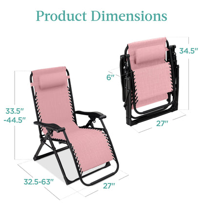 Oversized Zero Gravity Chair, Folding Outdoor Recliner w/ Removable Cushion