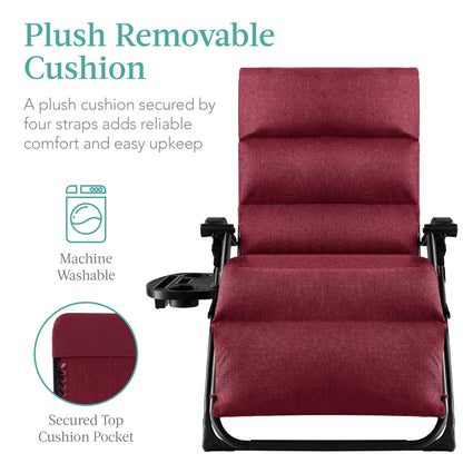 Oversized Zero Gravity Chair, Folding Outdoor Recliner w/ Removable Cushion
