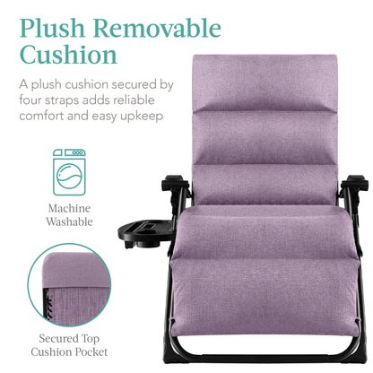 Oversized Zero Gravity Chair, Folding Outdoor Recliner w/ Removable Cushion
