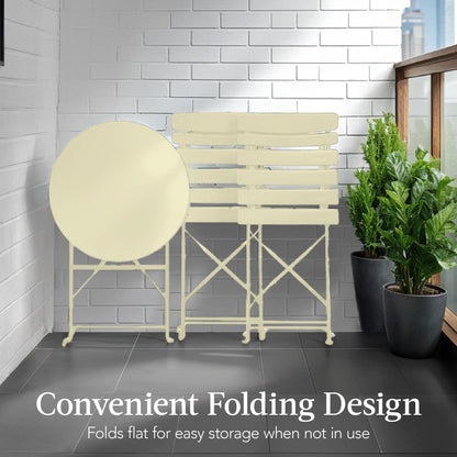 3-Piece Small Folding Patio Bistro Set w/ 2 Chairs