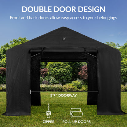 Outdoor Fabric Storage Shed w/ Metal Frame, Dual Zipper Doors - 10x8ft