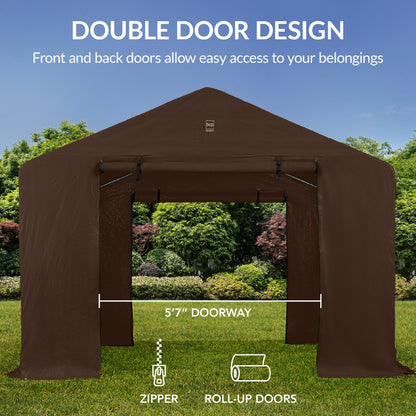 Outdoor Fabric Storage Shed w/ Metal Frame, Dual Zipper Doors - 10x8ft