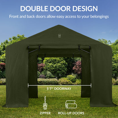 Outdoor Fabric Storage Shed w/ Metal Frame, Dual Zipper Doors - 10x8ft