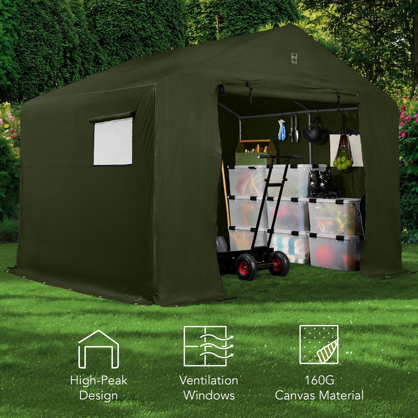 Outdoor Fabric Storage Shed w/ Metal Frame, Dual Zipper Doors - 10x8ft