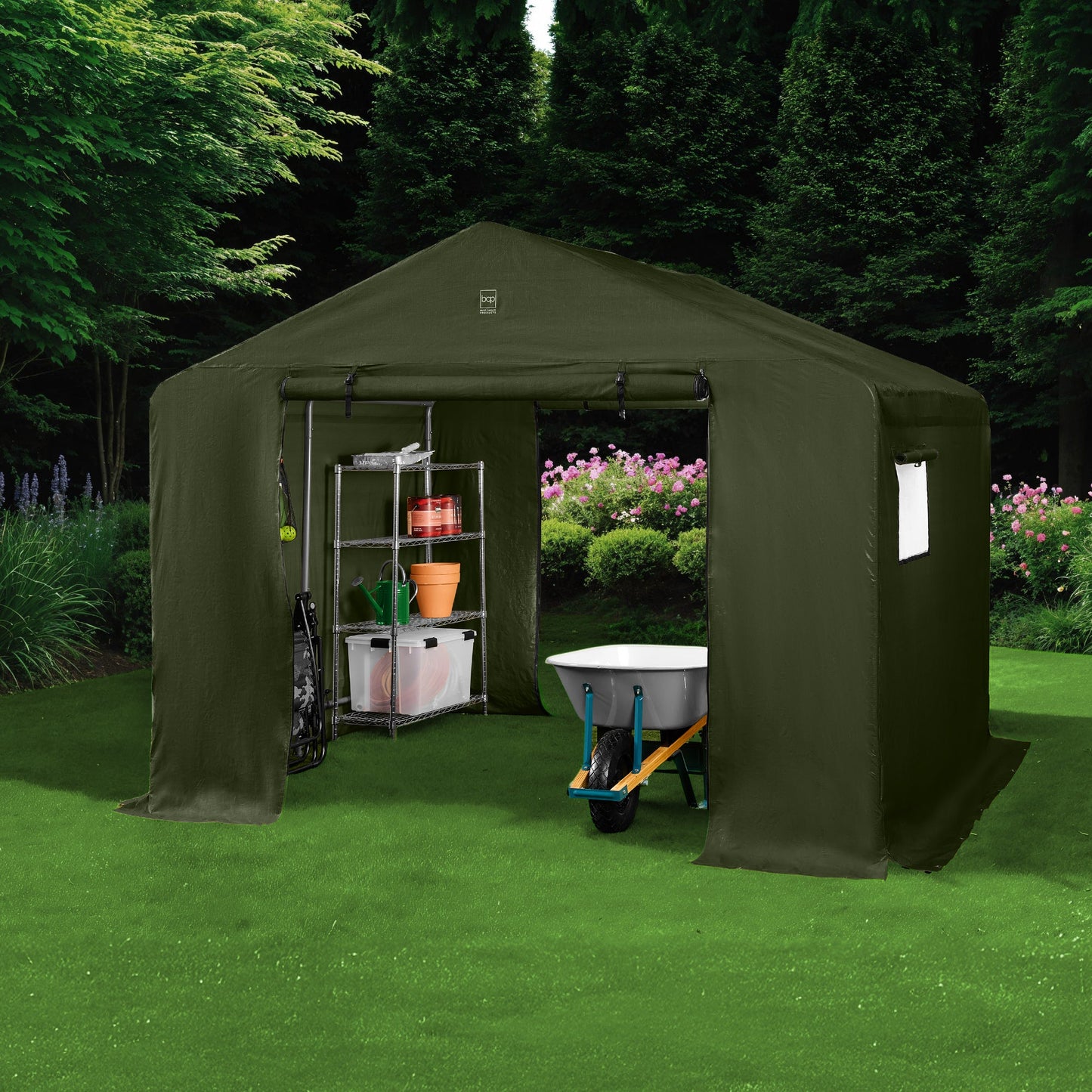 Outdoor Fabric Storage Shed w/ Metal Frame, Dual Zipper Doors - 10x8ft