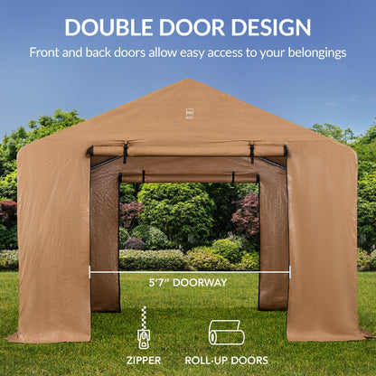 Outdoor Fabric Storage Shed w/ Metal Frame, Dual Zipper Doors - 10x8ft