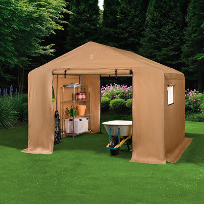 Outdoor Fabric Storage Shed w/ Metal Frame, Dual Zipper Doors - 10x8ft