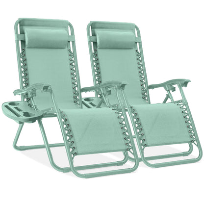 Set of 2 Adjustable Zero Gravity Patio Chair Recliners w/ Cup Holders