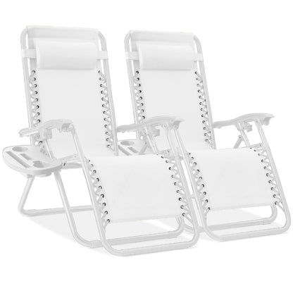 Set of 2 Adjustable Zero Gravity Patio Chair Recliners w/ Cup Holders