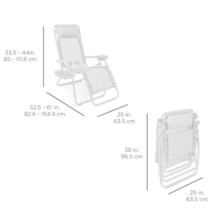 Set of 2 Adjustable Zero Gravity Patio Chair Recliners w/ Cup Holders