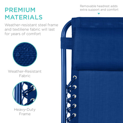 Set of 2 Adjustable Zero Gravity Patio Chair Recliners w/ Cup Holders