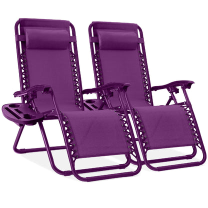 Set of 2 Adjustable Zero Gravity Patio Chair Recliners w/ Cup Holders