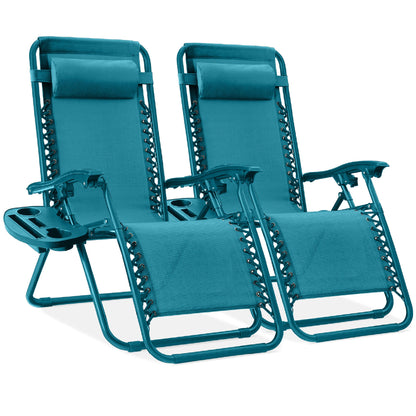 Set of 2 Adjustable Zero Gravity Patio Chair Recliners w/ Cup Holders