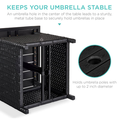 Outdoor Wicker Patio Side Table Accent Furniture w/ Umbrella Hole