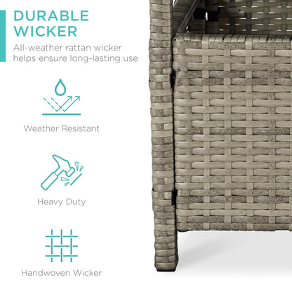Outdoor Wicker Patio Side Table Accent Furniture w/ Umbrella Hole