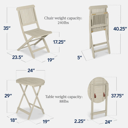 3-Piece Acacia Wood Bistro Set w/ Folding Table, 2 Chairs
