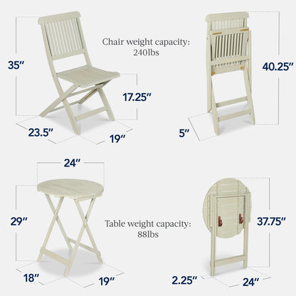 3-Piece Acacia Wood Bistro Set w/ Folding Table, 2 Chairs