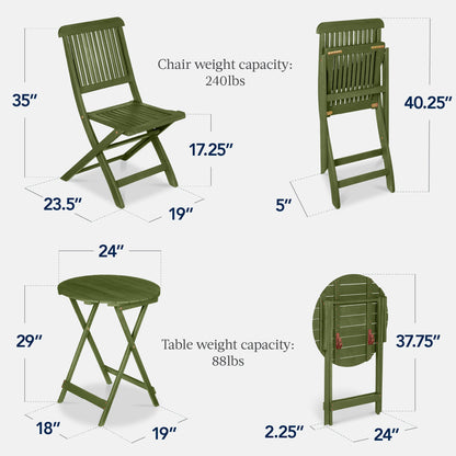 3-Piece Acacia Wood Bistro Set w/ Folding Table, 2 Chairs