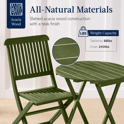 3-Piece Acacia Wood Bistro Set w/ Folding Table, 2 Chairs
