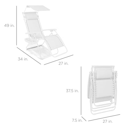 Folding Zero Gravity Recliner Patio Lounge Chair w/ Canopy, Side Tray