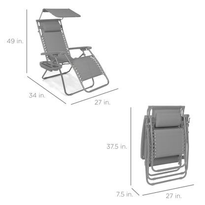 Folding Zero Gravity Recliner Patio Lounge Chair w/ Canopy, Side Tray