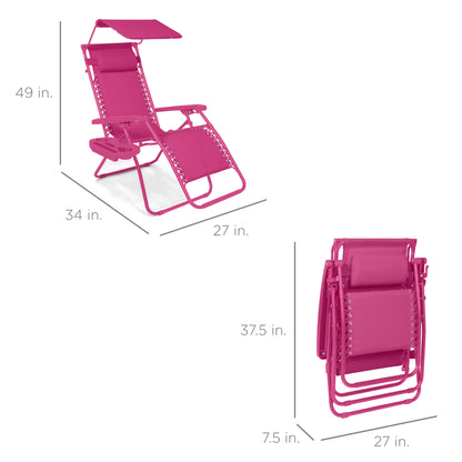 Folding Zero Gravity Recliner Patio Lounge Chair w/ Canopy, Side Tray