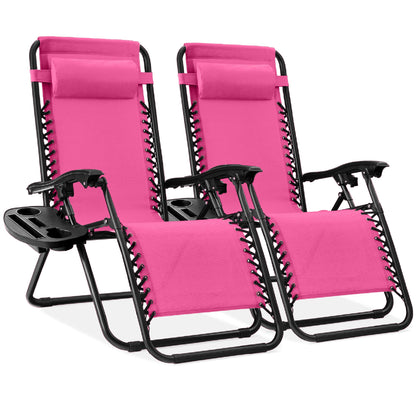 Set of 2 Adjustable Zero Gravity Patio Chair Recliners w/ Cup Holders