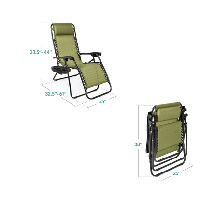 Set of 2 Adjustable Zero Gravity Patio Chair Recliners w/ Cup Holders
