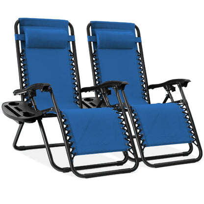 Set of 2 Adjustable Zero Gravity Patio Chair Recliners w/ Cup Holders