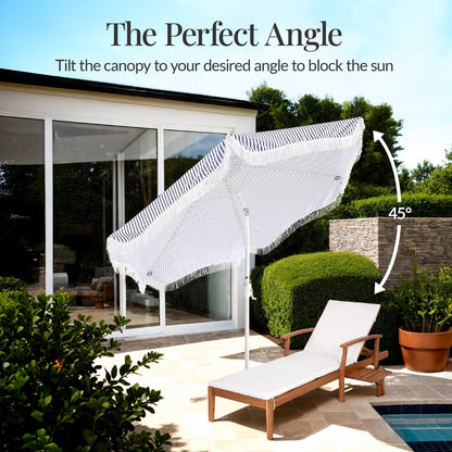 9ft Boho Fringe Umbrella  Tilt, UPF50+, Steel Pole