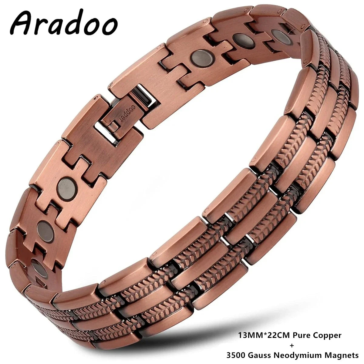 ARADOO 99.9% Pure Copper Magnetic Bracelet – Double-Row Strong Magnet Therapy Cuff for Pain Relief & Circulation