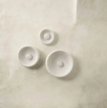 Deep White Minimalist Natural Round Japandi Inspired Wall Sconce - 3 Sizes