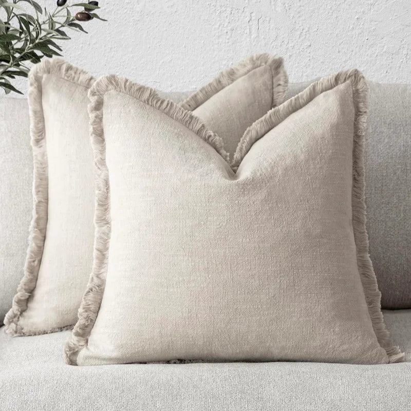 Decorative Nordic Frill Cotton & Linen Cushion Covers - 5 Colours