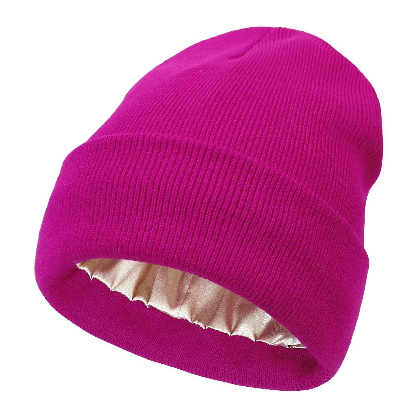 Unisex Satin-Lined Beanie Hat – Anti-Static Silk Lining Warm Knit Skull Cap for Winter & Hair Protection