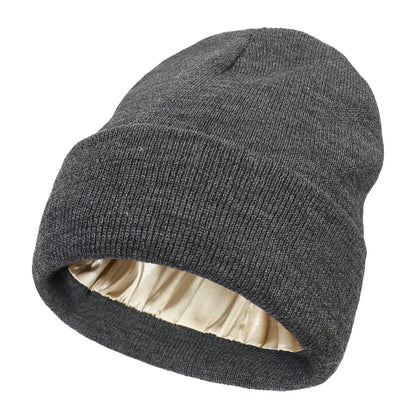 Unisex Satin-Lined Beanie Hat – Anti-Static Silk Lining Warm Knit Skull Cap for Winter & Hair Protection