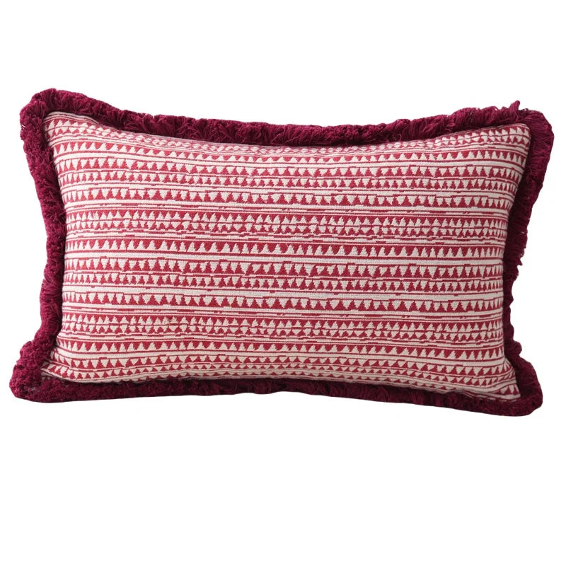 Luxurious Textured Burgundy Geometric Cushion Cover with Plush Frill Detail - 3 Sizes