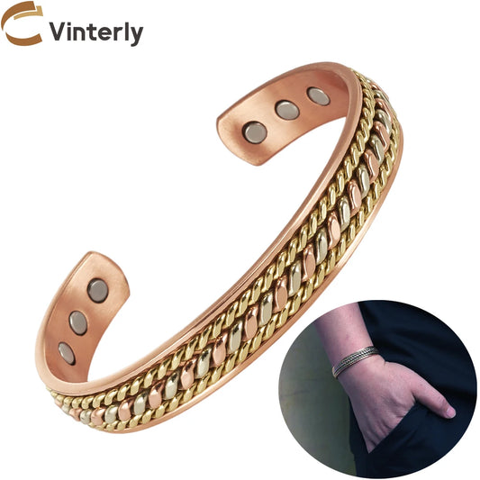 Vinterly Pure Copper Magnetic Bracelet – Adjustable Braided Cuff Bangle 12mm, Health Energy Jewelry for Men & Women