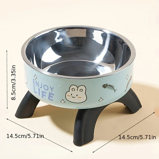 Cartoon Raised Cat Bowl – Anti-Tip Pet Feeding Dish for Cats & Small Dogs with Neck Protection Design
