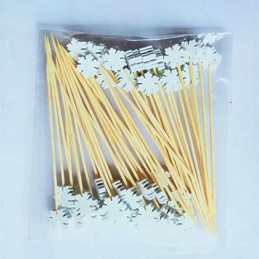 50pcs Christmas Fruit & Dessert Sticks – Bamboo Party Picks with Snowflake, Tree, Elk, Santa & Snowman Designs