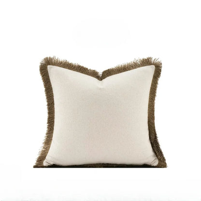 Luxurious Modern Decorative White Cushion Cover with Brown Frill